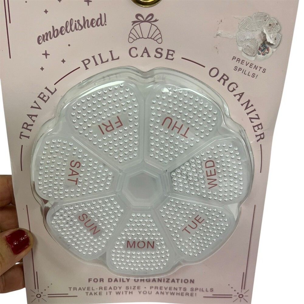 Kensie 7-Day Weekly Travel Embellished Pill Case Organizer Labeled Secure Close